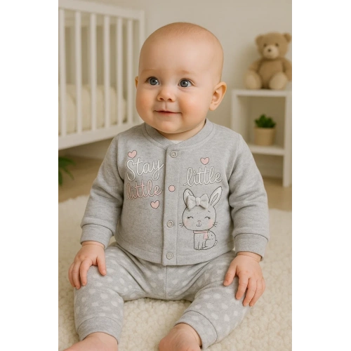 Stay Little Puan Desenli 3lü Hırkalı Kız Bebek Takım