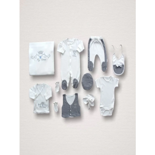 Süper Prens Nakışlı  10lu Zıbın Takımı Hastane Çıkışı Gri