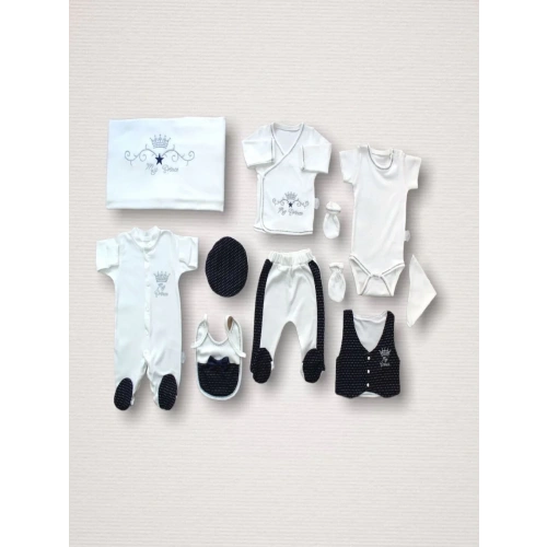 Süper Prens Nakışlı 10lu Zıbın Takımı Hastane Çıkışı Lacivert