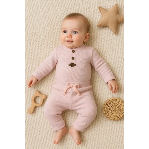 Waffle Çıtlı Düğmeli 2li Mevsimlik Takım