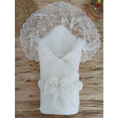 Yenidoğan Kumru İnci Fiyonk Kristal Parlak Duvaklı Kundak Bebek Battaniyesi Ekru