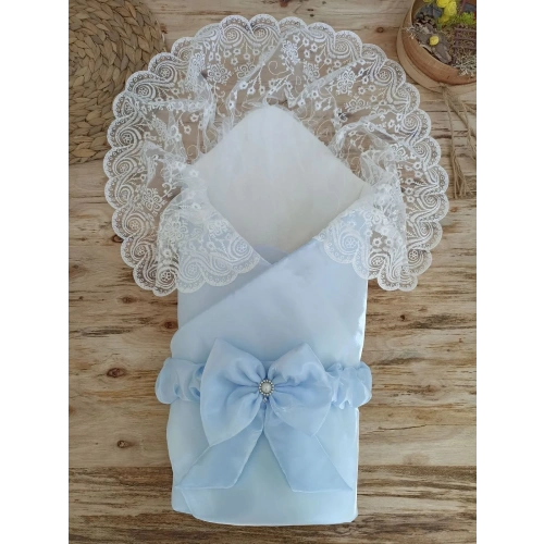 Yenidoğan Kumru İnci Fiyonk Kristal Parlak Duvaklı Kundak Bebek Battaniyesi Mavi