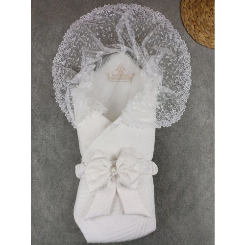 Yenidoğan Kumru Plazma Taçlı Lüks Kundak Bebek Battaniyesi Ekru