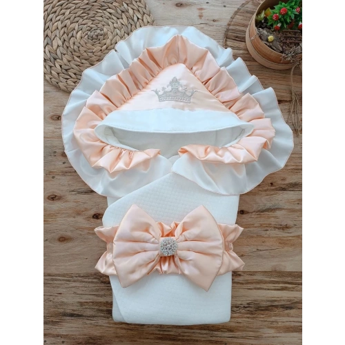 Yenidoğan Mehtap Lüks Kelebek Taç Nakışlı Bebek Battaniyesi Kundak Pudra