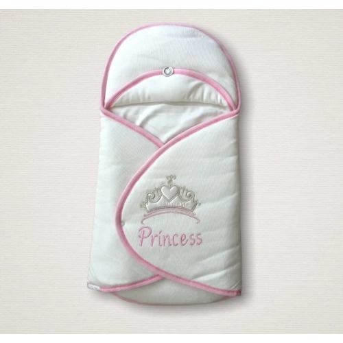 Yenidoğan Princess Nakışlı Çizgi Efektli Kız Bebek Klasik Kundak Bebek Battaniyesi Ekru