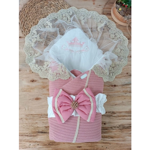 Yenidoğan Tericotton Örgülü Trilüx Bebek Battaniyesi Kundak Gül Kurusu