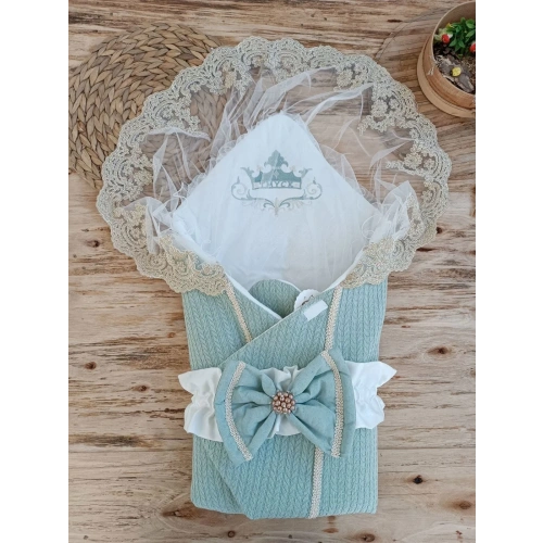 Yenidoğan Tericotton Örgülü Trilüx Bebek Battaniyesi Kundak Yeşil