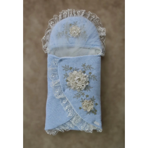 Yenidoğan Üç Gül Bahçesi Erkek Kundak Bebek Battaniyesi Mavi