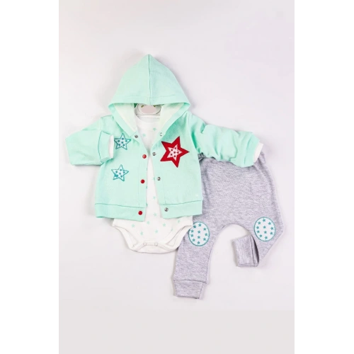 Yıldız Nakışlı Kapişonlu Kız Bebek Takımı
