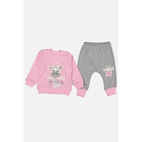 Zürafa Nakışlı % 100 Pamuk Kız Bebek Takımı