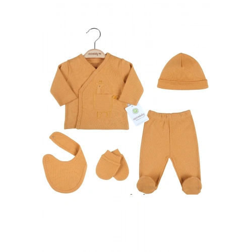 Zürafa Nakışlı Çizgili 5li % 100 Pamuk Hastane Çıkış Seti