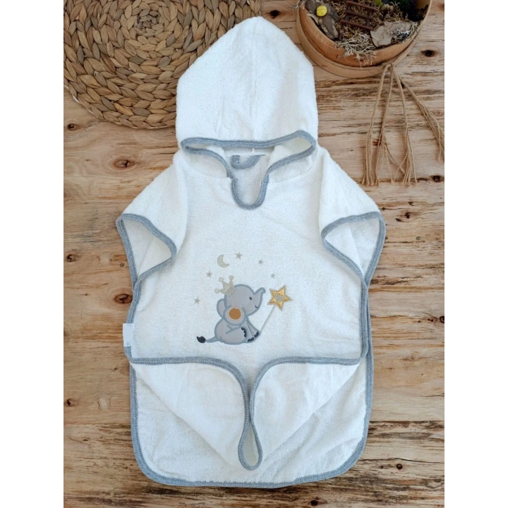 0-1 Yaş Sevimli Fil Nakışlı Pareolu 4lü Kız Erkek Bebek Havlu Silgi Takımı Ekru