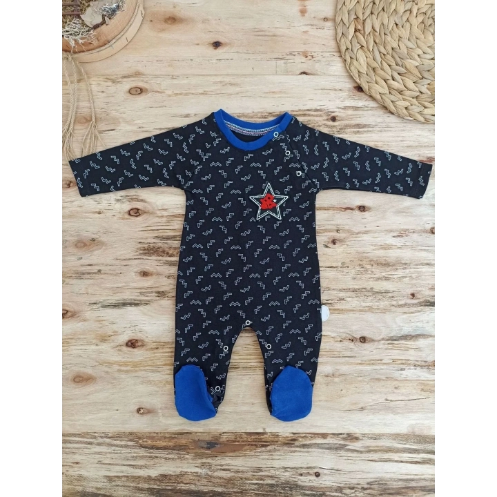 0-3 3-6 6-9 Ay Star Baby Baskılı Çıt Çıt Kapama Erkek Bebek Tulum Siyah