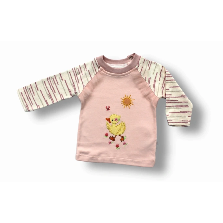 0-3 3-6 6-9 Ay Süslü Ördek Nakışlı Uzun Kollu Sweatli 2li Kız Bebek Takımı Pembe