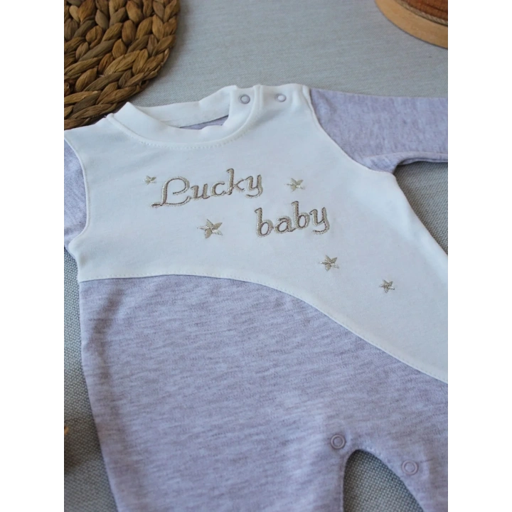 0-3 3-6 Ay Lucky Baby Nakışlı Es Çizgi Boy Şapkalı Erkek Bebek Tulumu Kahvemelanj