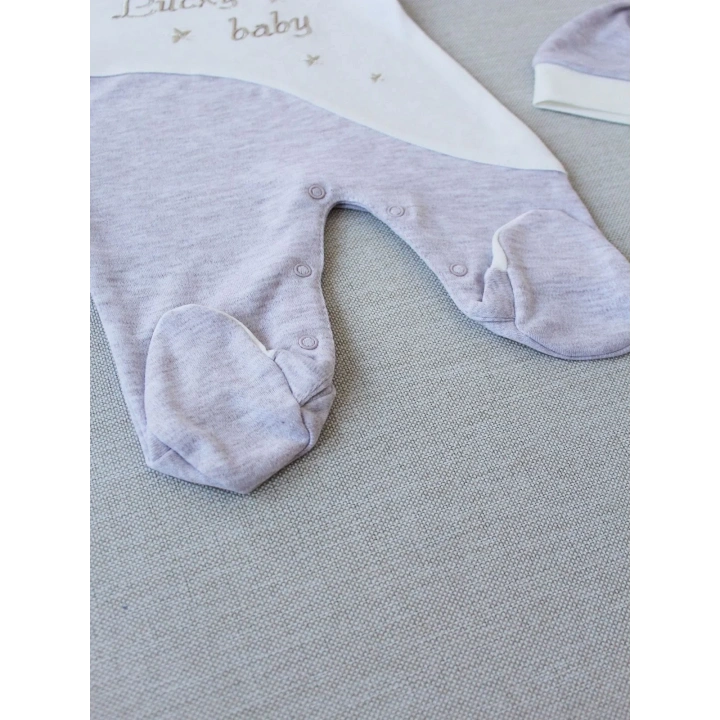 0-3 3-6 Ay Lucky Baby Nakışlı Es Çizgi Boy Şapkalı Erkek Bebek Tulumu Kahvemelanj