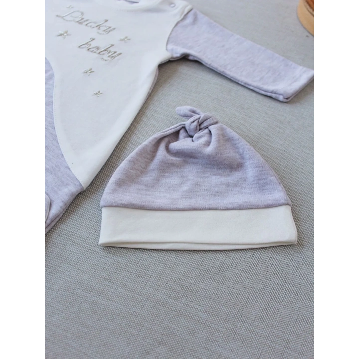 0-3 3-6 Ay Lucky Baby Nakışlı Es Çizgi Boy Şapkalı Erkek Bebek Tulumu Kahvemelanj