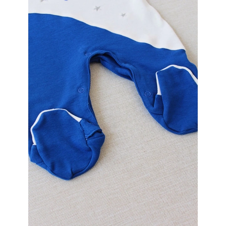 0-3 3-6 Ay Lucky Baby Nakışlı Es Çizgi Boy Şapkalı Erkek Bebek Tulumu Lacivert