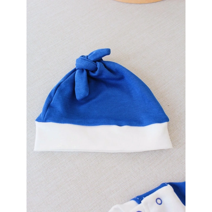 0-3 3-6 Ay Lucky Baby Nakışlı Es Çizgi Boy Şapkalı Erkek Bebek Tulumu Lacivert