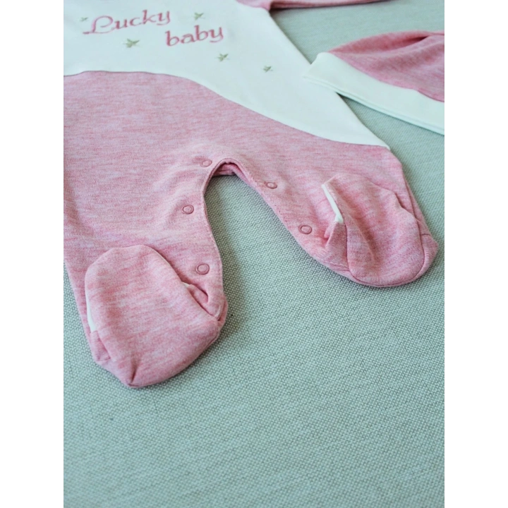 0-3 3-6 Ay Lucky Baby Nakışlı Es Çizgi Boy Şapkalı Kız Bebek Tulumu Pembe