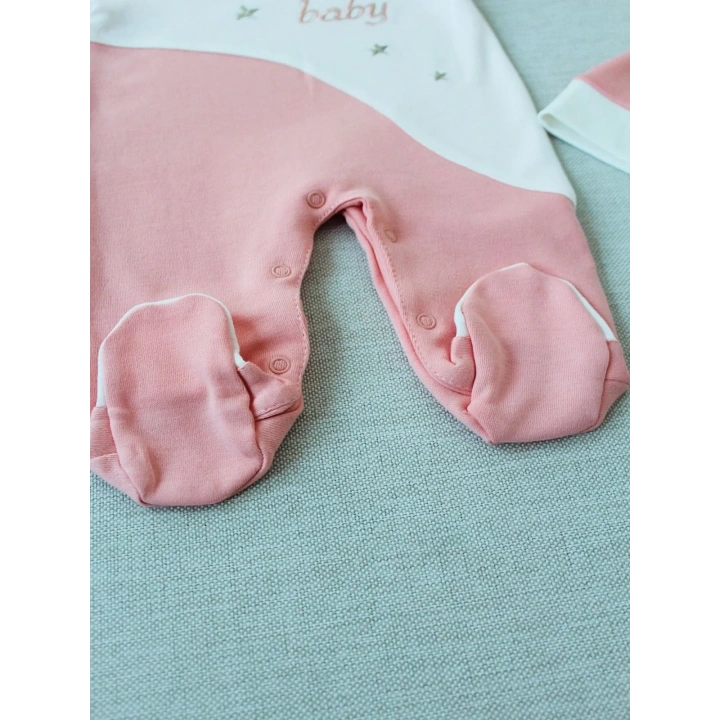 0-3 3-6 Ay Lucky Baby Nakışlı Es Çizgi Boy Şapkalı Kız Bebek Tulumu Pudra