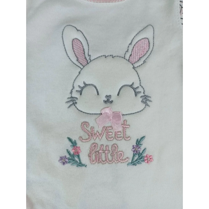 0-3 3-6 Ay Minik Tavşan Nakışlı Boydan Çıtçıt Kapamalı Kız Erkek Bebek Tulumu Ekru