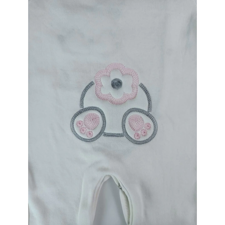 0-3 3-6 Ay Minik Tavşan Nakışlı Boydan Çıtçıt Kapamalı Kız Erkek Bebek Tulumu Ekru