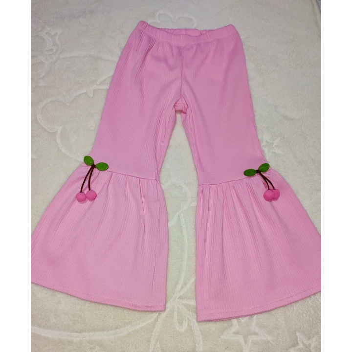 1-2-3-4 Yaş Kiraz Baskılı Tişört İspanyol Paçalı Likralı 2li Kız Çocuk Takımı Pembe