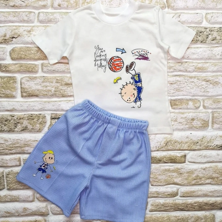 1-2-3 Yaş Topçu Erkek Çocuk Baskılı Şortlu Kısa Kollu Tişört 2li Erkek Bebek Takımı Beyaz