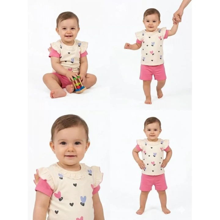 1/3 Yaş Piti Kalp Baskılı Çocuk Takımı