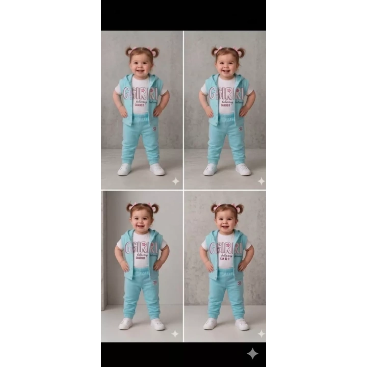 1/4 Yaş Girl Baskılı Yelekli 3lü Çocuk Takımı