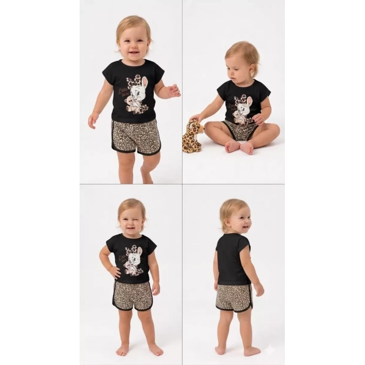 1/4 Yaş Leopar Tavşan Baskılı Çocuk Takımı