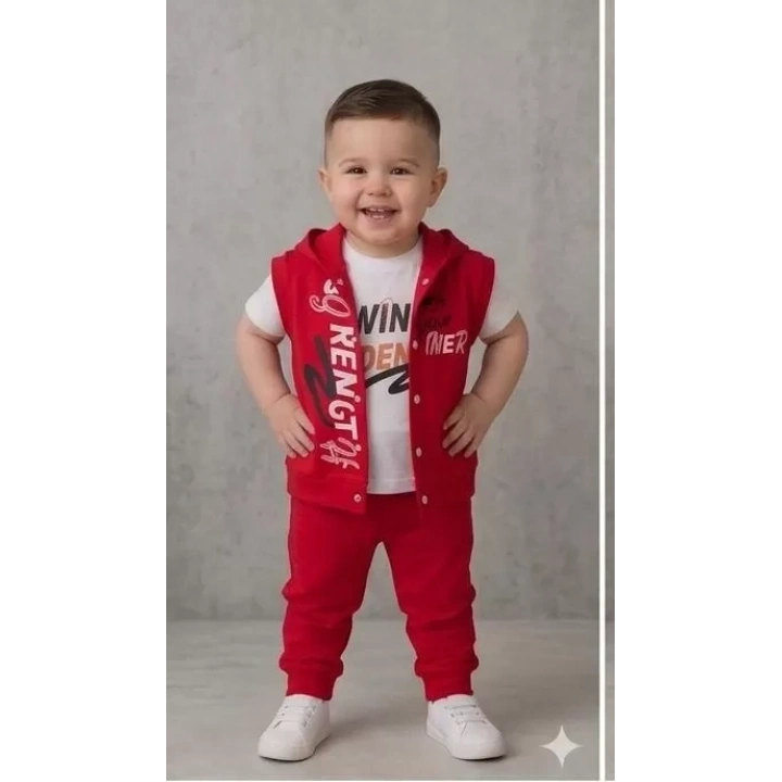 1/4 Yaş Winner Baskılı Yelekli 3lü Çocuk Takımı