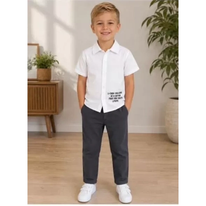 2/10 Yaş Müslin Gömlek Denim Pantolon Çocuk Takımı