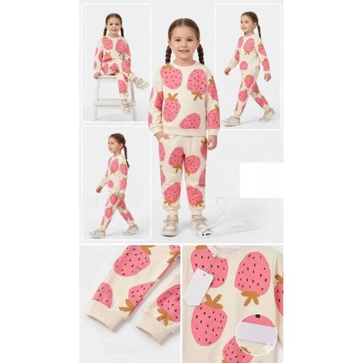2-3-4-5 Yaş Çilek Baskılı Penye Çocuk Takımı