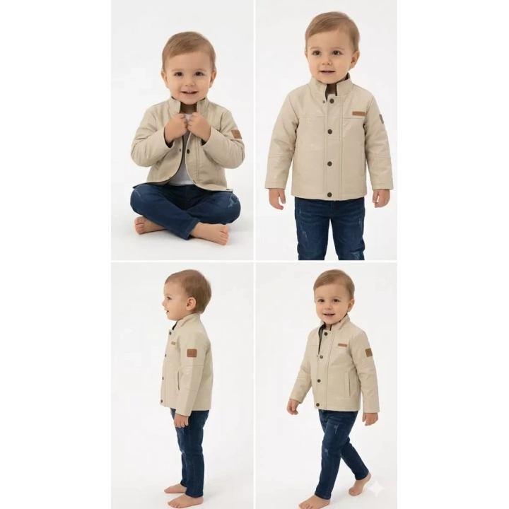 2/5 Yaş Deri Ceketli 3 Parça Çocuk Takımı