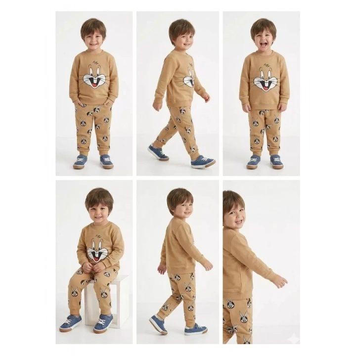 2-5 Yaş Tavşan Baskılı 2 Li Çocuk Takımı