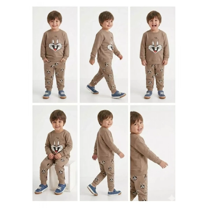 2-5 Yaş Tavşan Baskılı 2 Li Çocuk Takımı