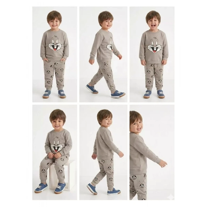 2-5 Yaş Tavşan Baskılı 2 Li Çocuk Takımı