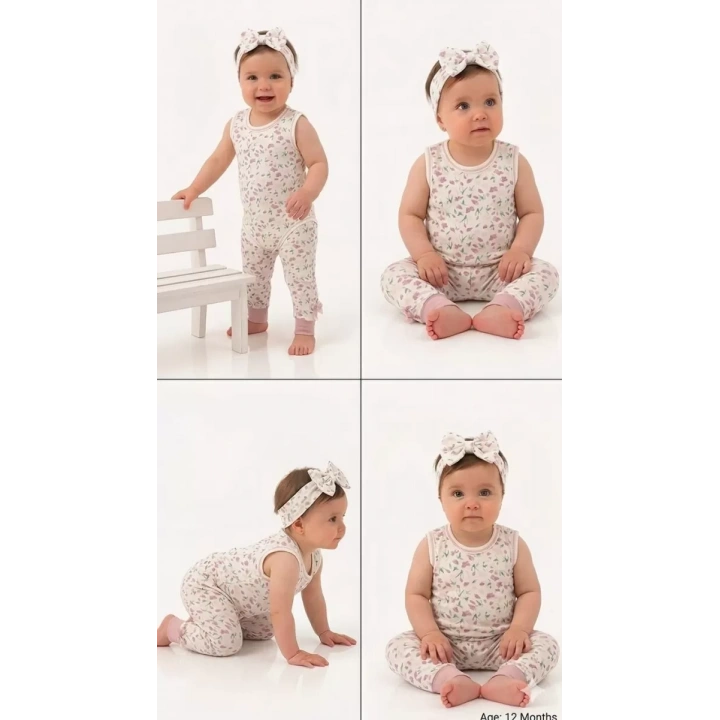 3/12 Ay Bandanalı Askılı Pamuk Bebek Takımı