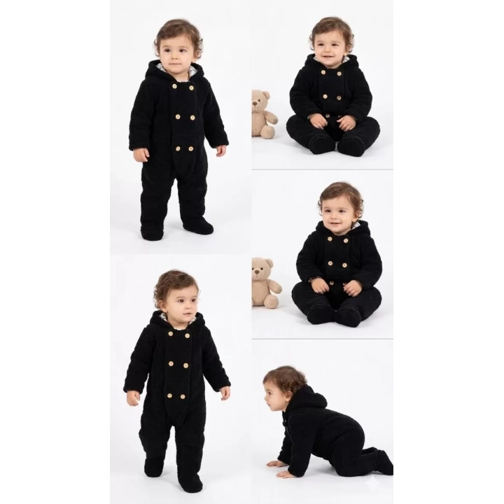 3/12 Ay Çift Düğmeli Kapşonlu Bebek Tulumu