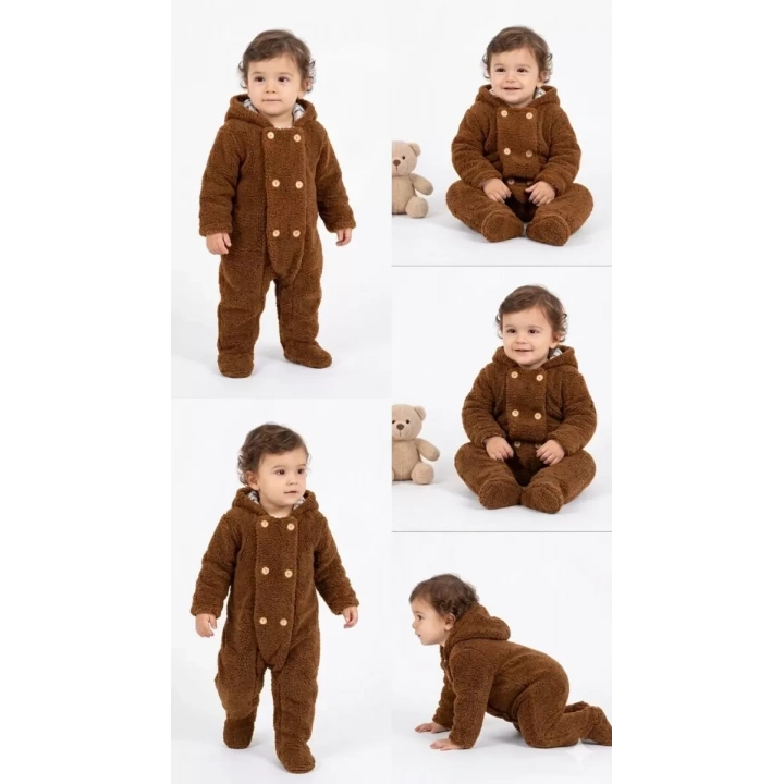 3/12 Ay Çift Düğmeli Kapşonlu Bebek Tulumu