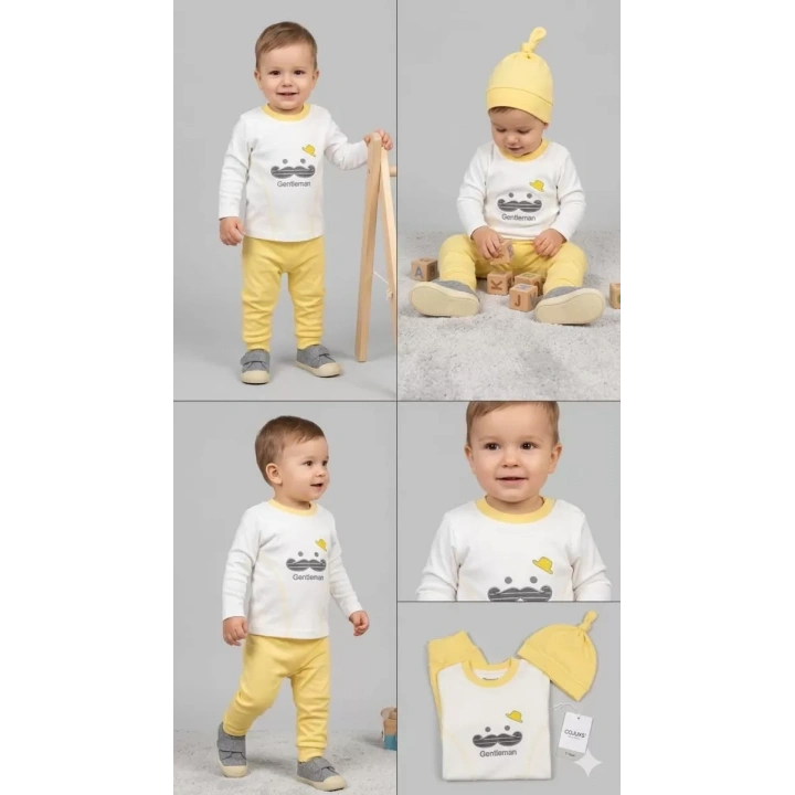 3/12 Ay Gentilmen Baskılı 3 Parça Bebek Takımı