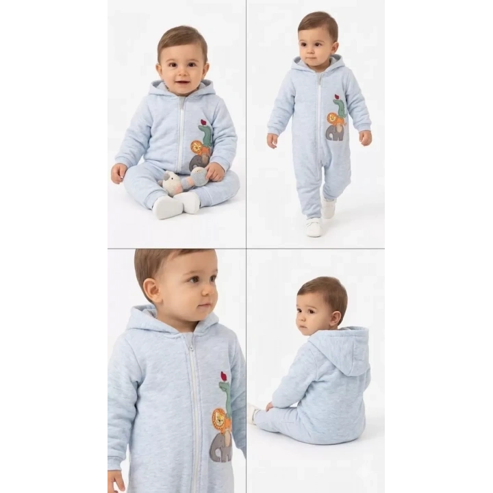 3/12 Ay Nakışlı Kapşonlu Bebek Tulumu