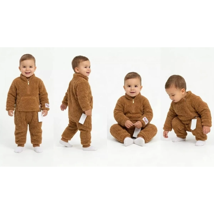 3-12 Ay Peluş Kumaş Çıtçıtlı Bebek Tulumu