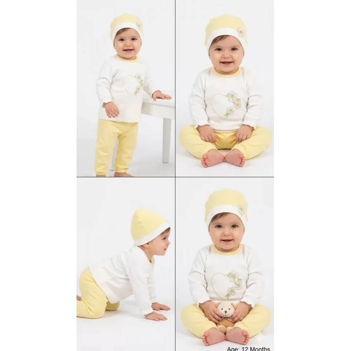 3/12 Ay Şapkalı Pamuk Bebek Takımı