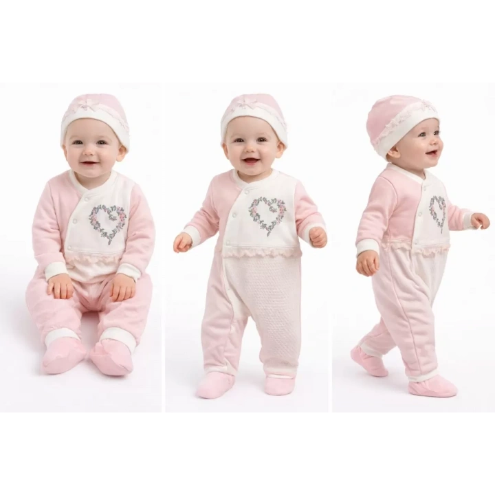 3/12 Ay Şapkalı Tüllü Bebek Tulumu