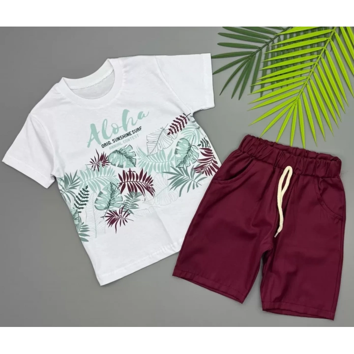 3/5 Yaş Aloha Yaprak Baskılı Çocuk Takımı