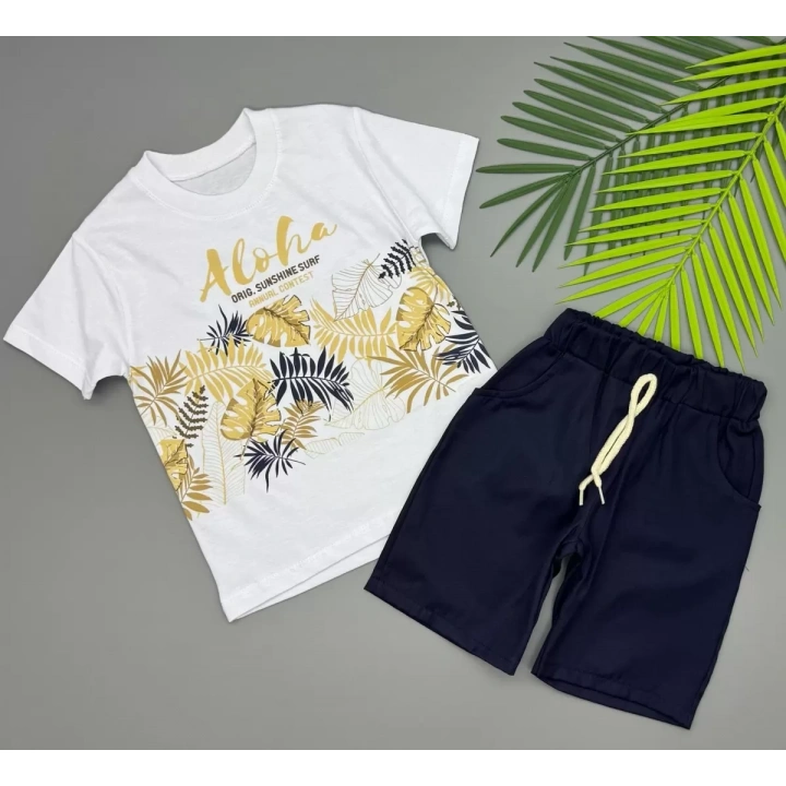 3/5 Yaş Aloha Yaprak Baskılı Çocuk Takımı
