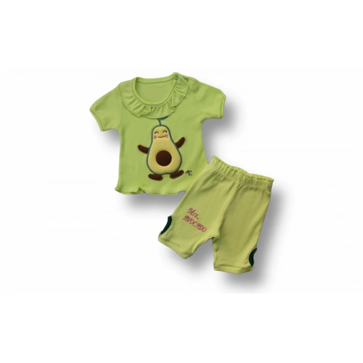 3-6 6-9 9-12 12-18 Ay Avokado Nakışlı Kısa Kollu Sweatli Şortlu 2li Kız-erkek Bebek Takımı Yeşil